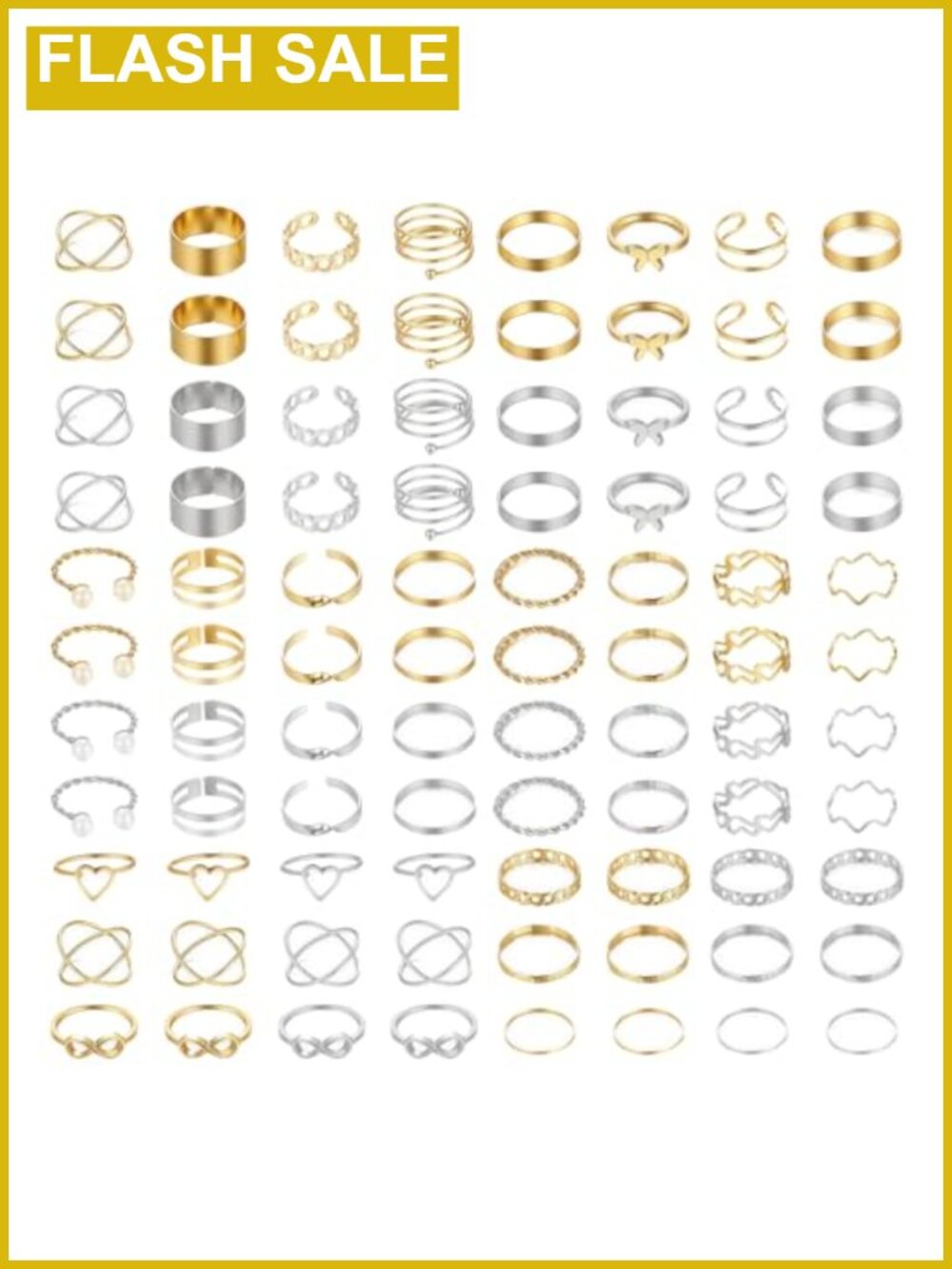 24pc Gold & Silver Stacking Rings Set, Zinc Alloy, Sizes 4-8, Gift